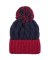 Mütze aus gedrehter Wolle mit Bommel - Blau und Rot