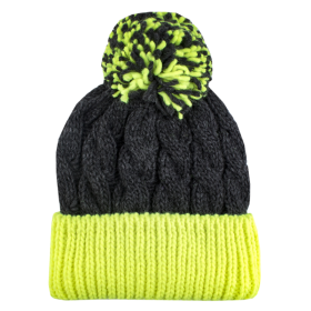 Mütze aus gedrehter Wolle mit Bommel - Grau und Grün