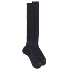 Lange Socken aus gerippter Wolle für Herren - Dunkelgrau | Doré Doré