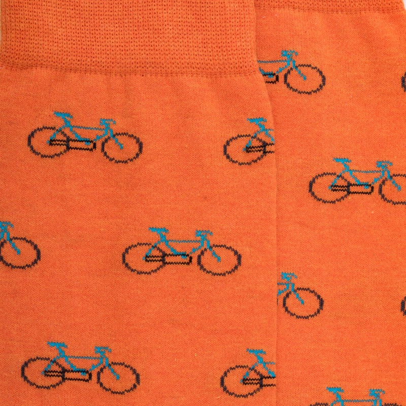 Herren Socken aus Baumwolle mit Fahrrad Muster - Orange/Blau | Doré Doré