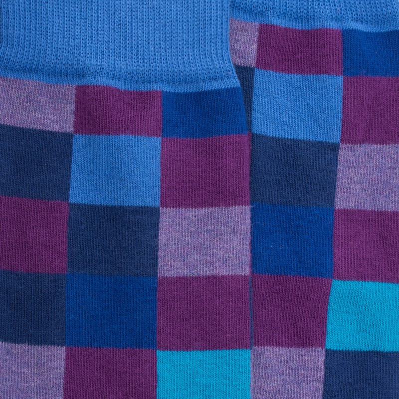 Herren Socken aus Baumwolle mit Karomuster - Traube/Blau | Doré Doré