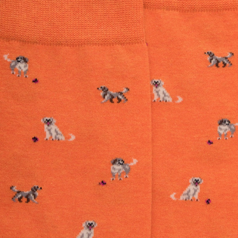Herren Socken aus Baumwolle mit Hunde Muster - Orange | Doré Doré