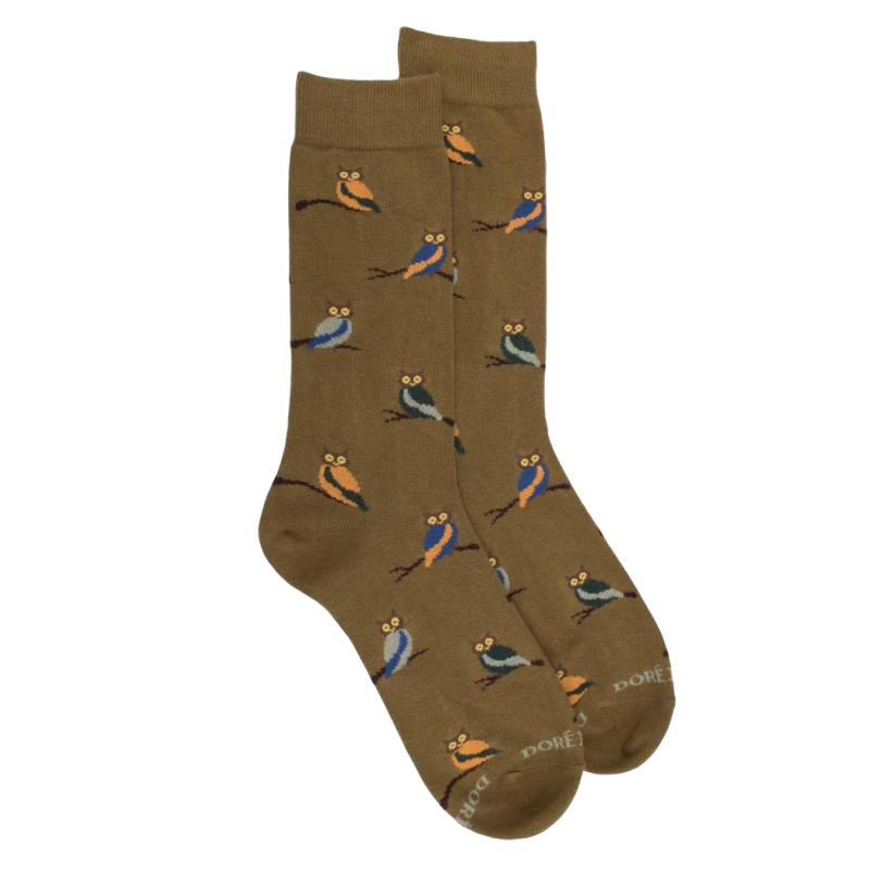 Herrensocken aus Baumwolle mit Eulenmotiv - Pistaziengrün & blau | Doré Doré