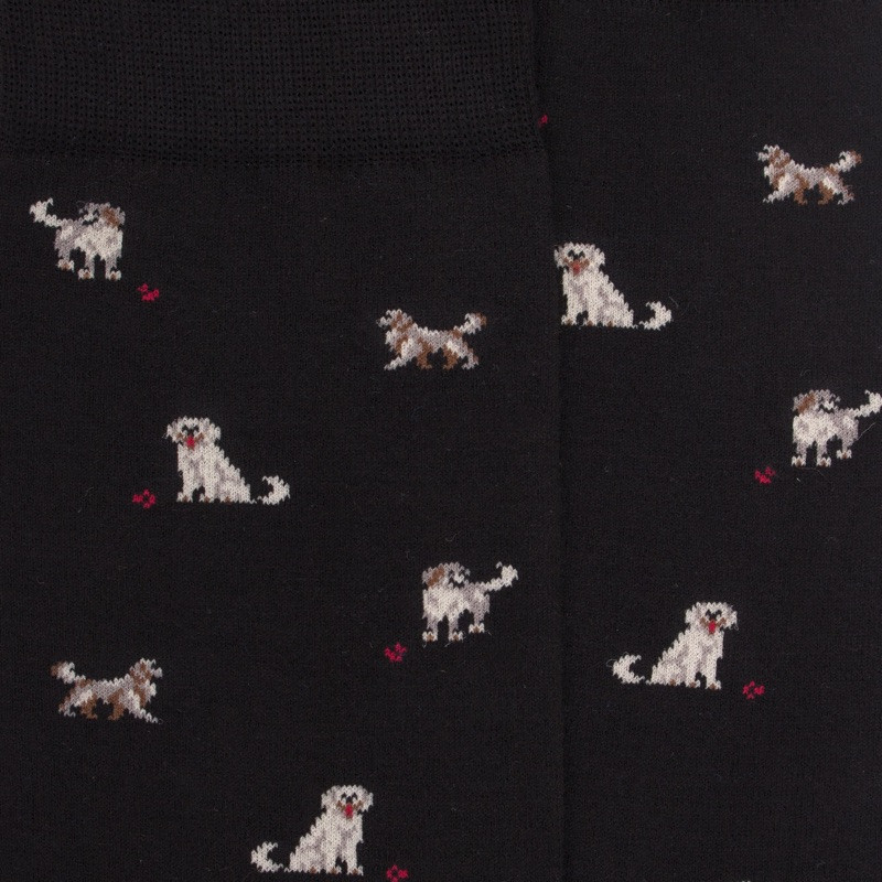 Herrensocken aus Baumwolle mit Hunde Muster - Schwarz | Doré Doré
