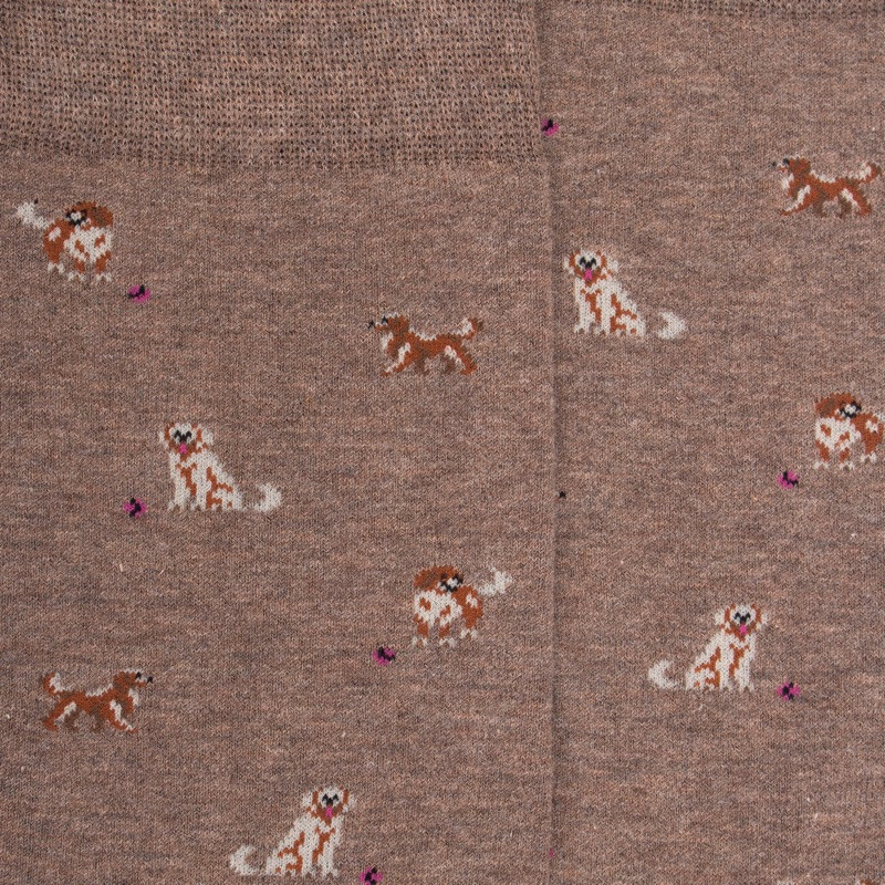 Herrensocken aus Baumwolle mit Hunde Muster - Creme | Doré Doré