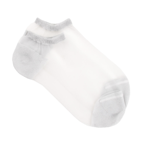 Transparente Socken mit glänzender Lurexspitze und -ferse - Weiß und Silber