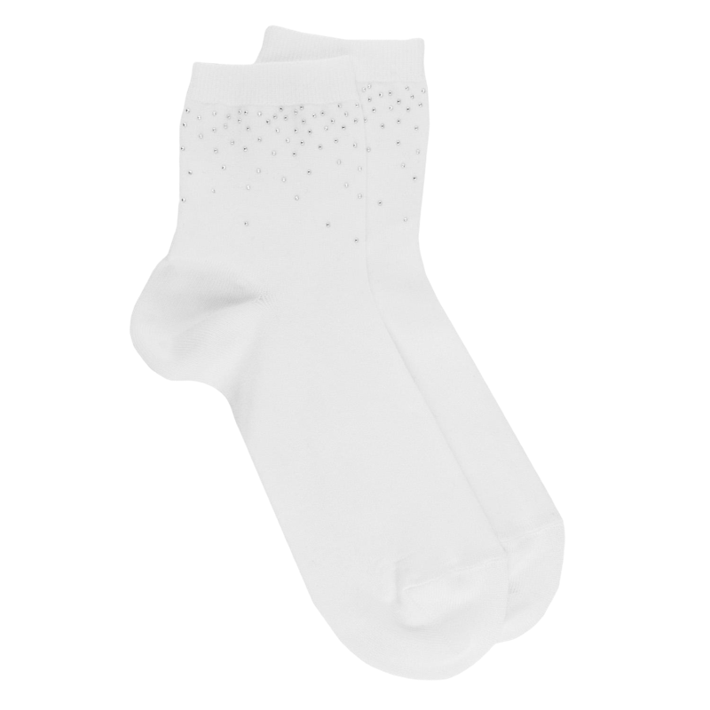 Perlen- und Strass-Socken - Weiß