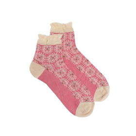 Kurze Socken für Damen aus Viskose mit Liberty-Muster - Vanille | Doré Doré