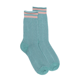 Socken für Damen aus merzerisierter baumwolle mit Lochmuster - Blaugrün | Doré Doré