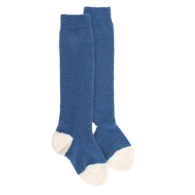 Lange Socken aus Polarwolle für Kinder  - Saphirblau & Ecru | Doré Doré