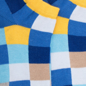 Kinder Socken aus Baumwolle mit Karomuster - Blau/Papaya Gelb | Doré Doré