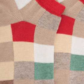 Kinder Socken aus Baumwolle mit Karomuster - Beige/Rot | Doré Doré
