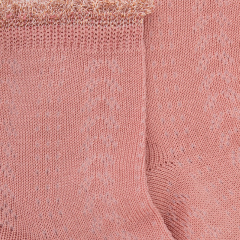 Kinder Socken aus Baumwolle lisle mit Lochmuster und Glitzer-Kontrastbündchen - Rosa | Doré Doré