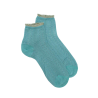 Damen Socken aus Baumwolle lisle mit Lochmuster und Glitzerkontrastbündchen - Blaugrün | Doré Doré