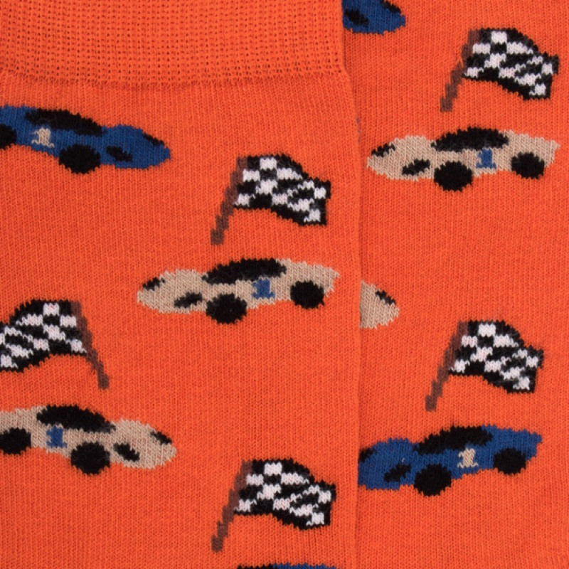 Kinder Socken aus Baumwolle mit Rennwagen Muster - Orange | Doré Doré