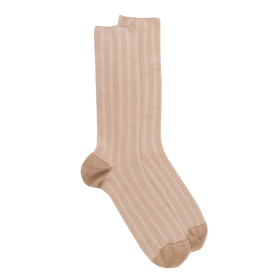 Herren Socken aus elastischer Baumwolle mit vertikalem Streifenmuster - Beige/Creme | Doré Doré