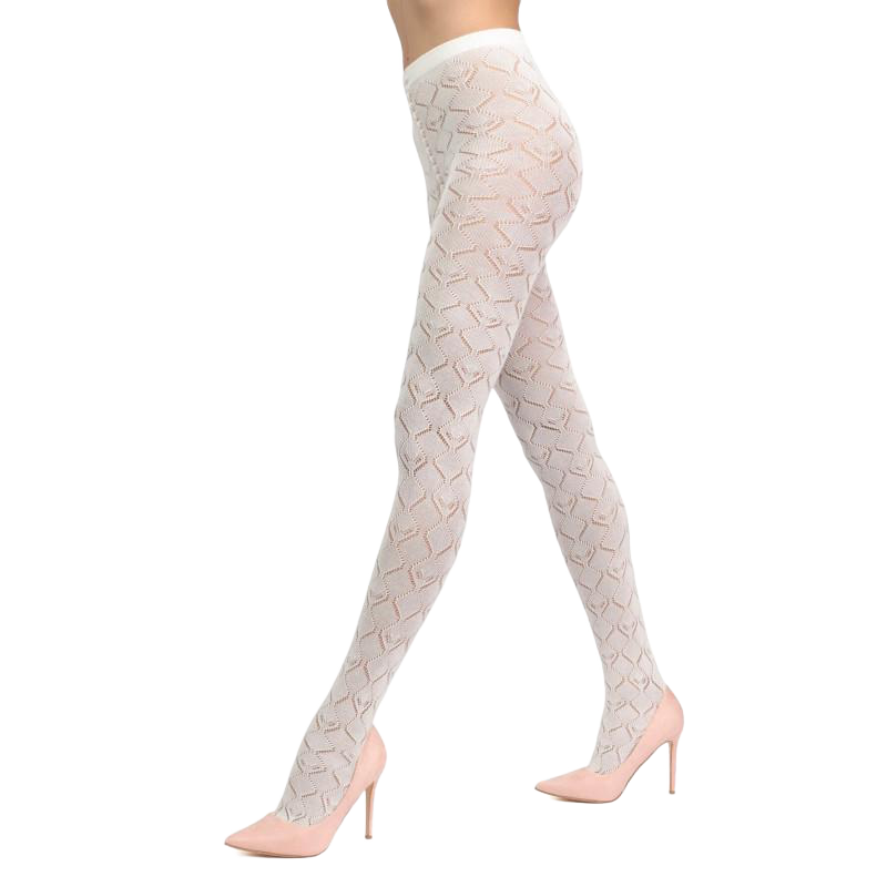 Damen Strumpfhosen aus Baumwolle und Kaschmir, perforiert, einfarbig - Creme | Doré Doré