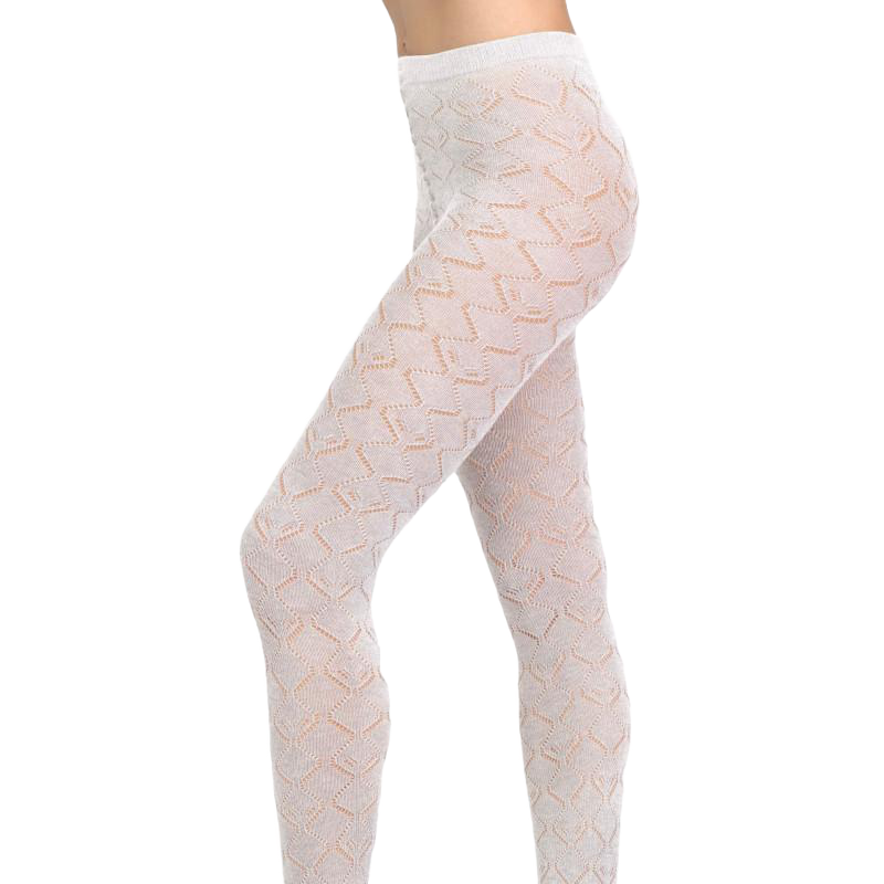 Damen Strumpfhosen aus Baumwolle und Kaschmir, perforiert, einfarbig - Creme | Doré Doré