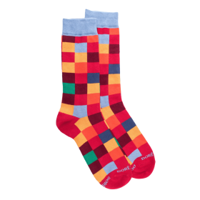 Herren Socken aus Baumwolle mit Karomuster - Rotbarschfarbe | Doré Doré