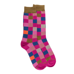 Herren Socken aus Baumwolle mit Karomuster - Pink | Doré Doré