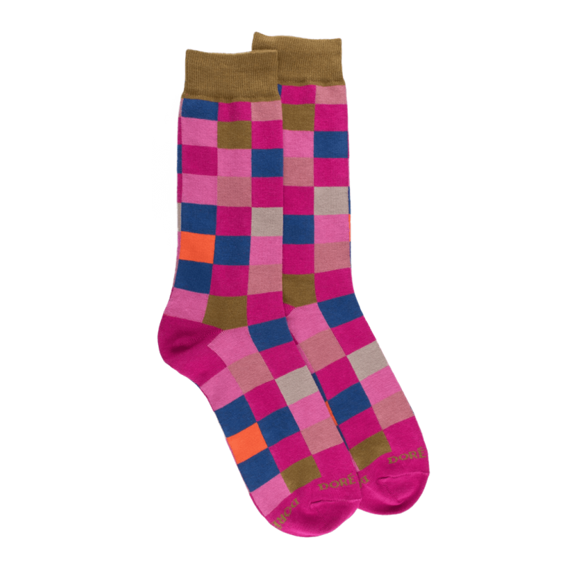 Herren Socken aus Baumwolle mit Karomuster - Pink | Doré Doré