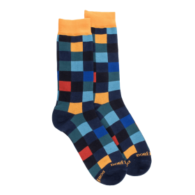 Herren Socken aus Baumwolle mit Karomuster - Blau | Doré Doré