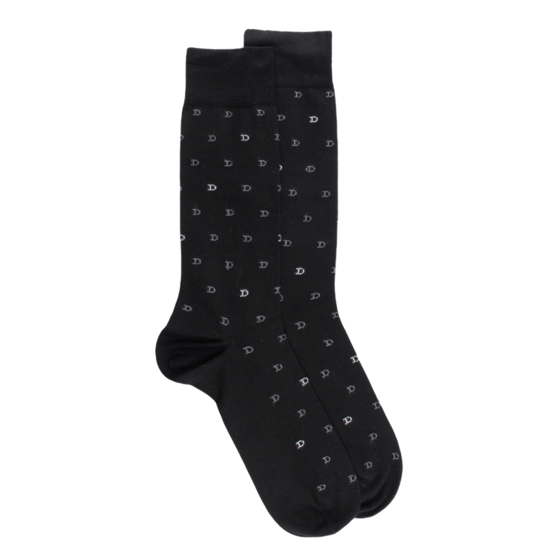 Socken für herren aus merzerisierter baumwolle mit kleinem D-Muster in zwei Farben - Schwarz | Doré Doré
