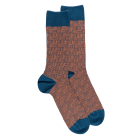 Socken für herren aus gewebtem merzerisierter baumwolle mit quadratischem Muster - Blau | Doré Doré
