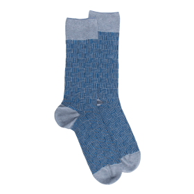 Socken für herren aus gewebtem merzerisierter baumwolle mit quadratischem Muster - Eisblau | Doré Doré