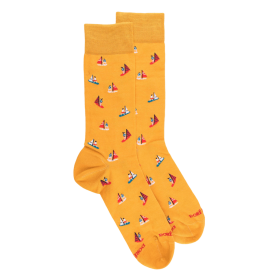 Socken für Herren in lisle gemusterten Segelbooten - Gelb | Doré Doré