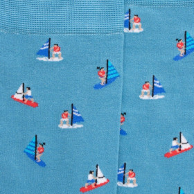 Socken für Herren in lisle gemusterten Segelbooten - Hellblau | Doré Doré