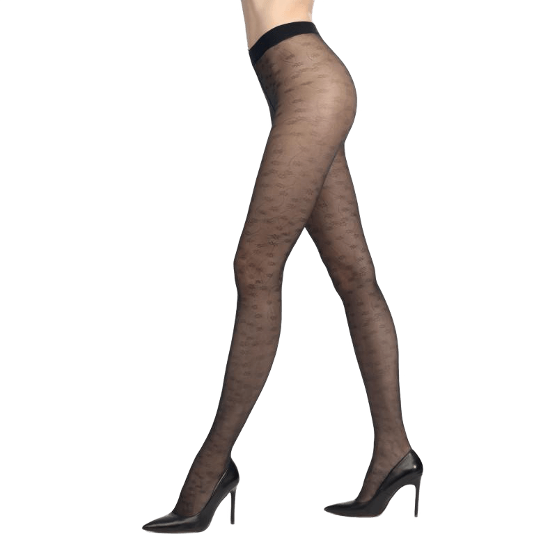 Fantasie-Strumpfhose mit Blumenmuster - Schwarz 20 Denier