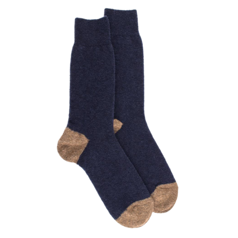 Herrensocken aus Fleece - Navy blau & beige-gelb | Doré Doré