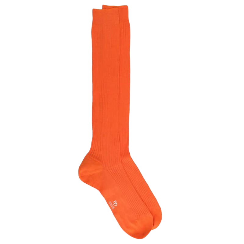 Gerippte Herren-Kniestrümpfe aus 100% Schottlandgarn - Orange || Doré Doré