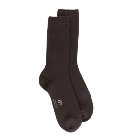 Gerippte Socken DD aus dicker Merinowolle - Braun