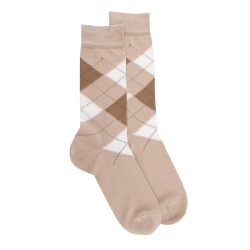 Herren Socken aus Baumwolle mit Intarsien-Muster - Beige | Doré Doré