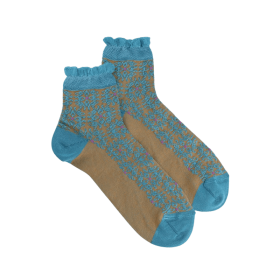 Kurze Socken für Damen aus Viskose mit Liberty-Muster - Blau | Doré Doré