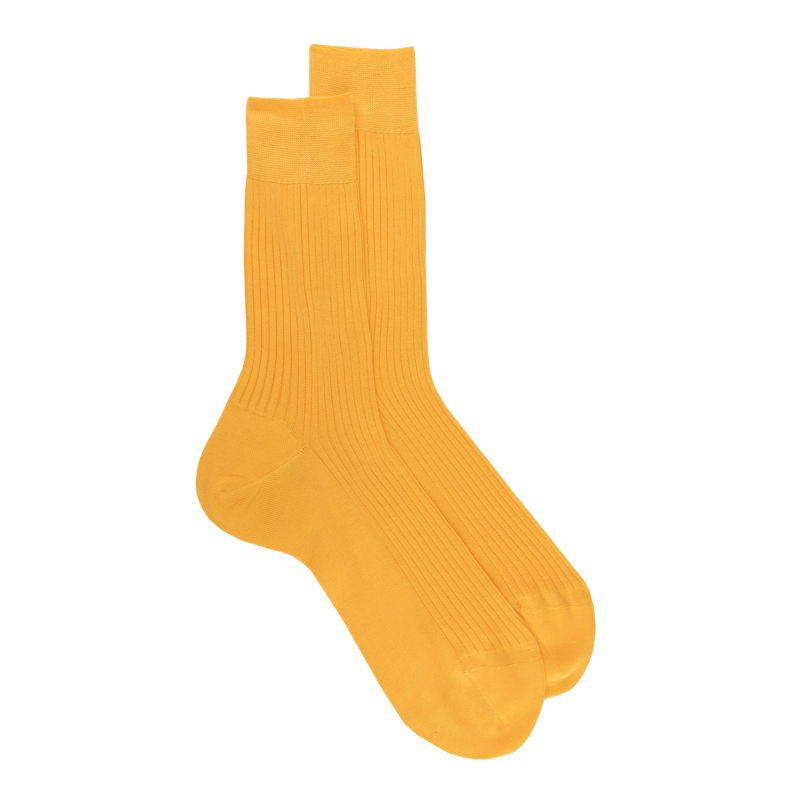 Gerippte Socken für Herren aus 100% durchgefärbtem schottischem Garn - Papaya Gelb | Doré Doré