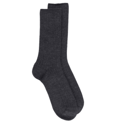 Gerippte Socken DD aus dicker Merinowolle - Grau