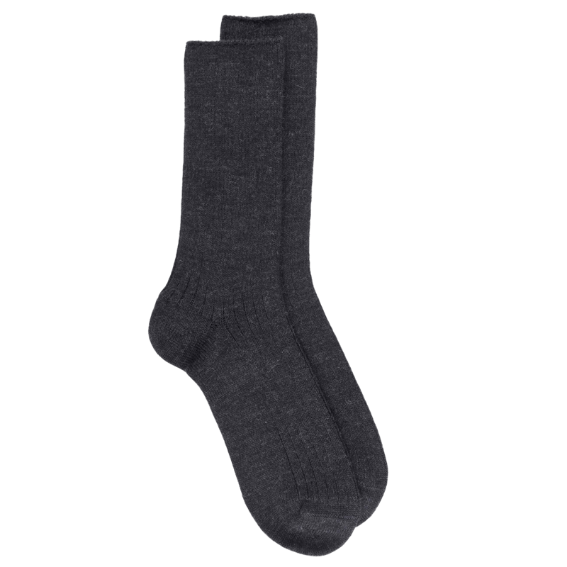 Gerippte Socken DD aus dicker Merinowolle - Grau