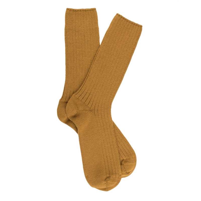 Gerippte Socken aus dicker Merinowolle - Hellbraun