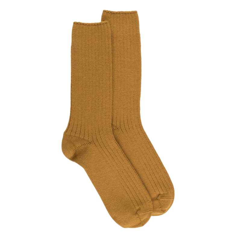 Gerippte Socken aus dicker Merinowolle - Hellbraun