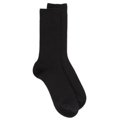 Gerippte Socken DD aus dicker Merinowolle - Schwarz