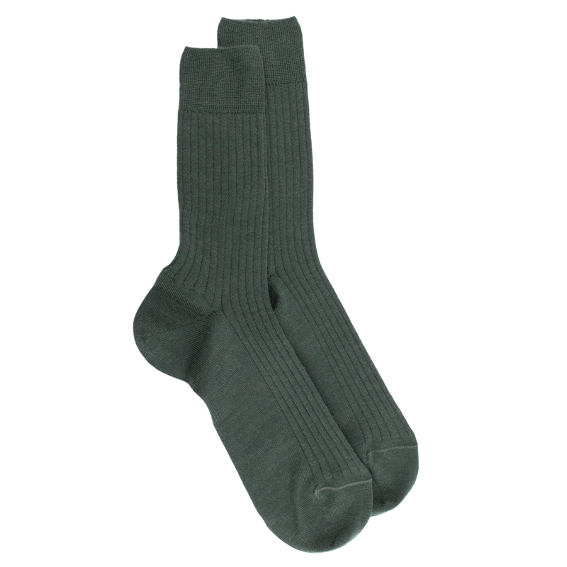 Gerippte Herrensocken aus Wolle - Thuja-Grüne | Doré Doré
