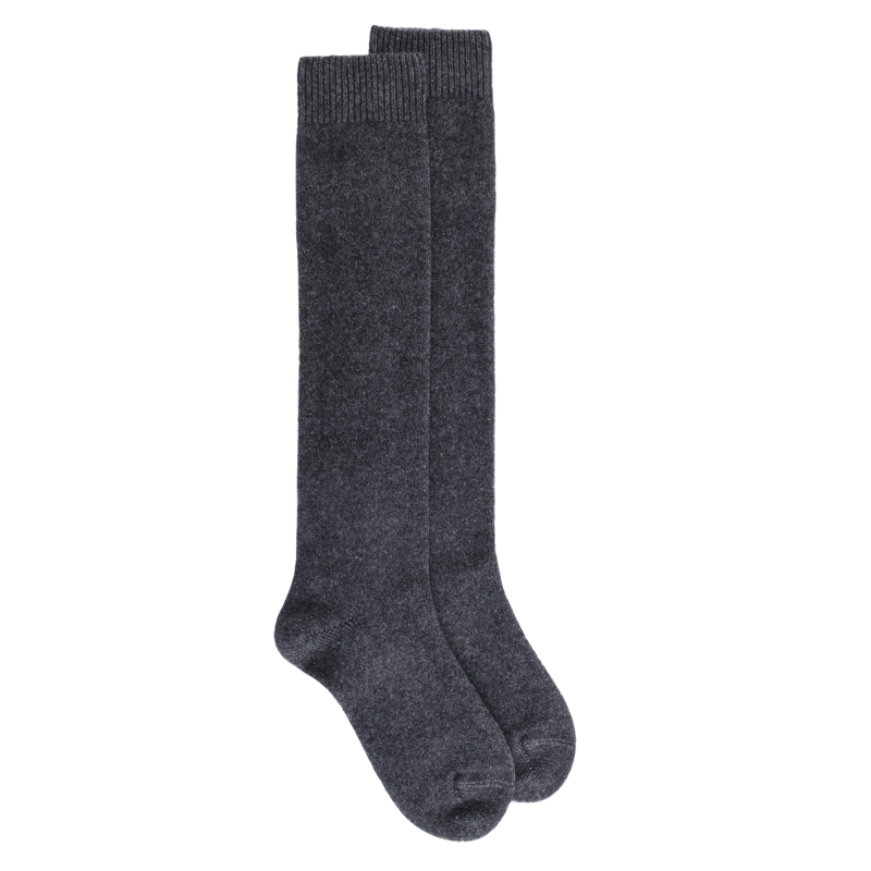 Lange Socken aus Wolle und Kaschmir für Damen einfarbig - Dunkelgrau | Doré Doré